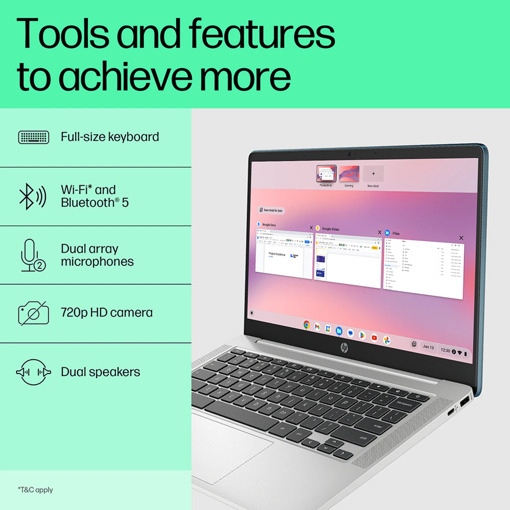 HP Chromebook Intel Celeron Dual Core N4120 - (4 GB/64 GB EMMC Storage/Chrome OS) 14a-ca0506TU Chromebook (14 Inch, Mineral Silver, 1.49 Kg) Price Rs. 22,990.00
