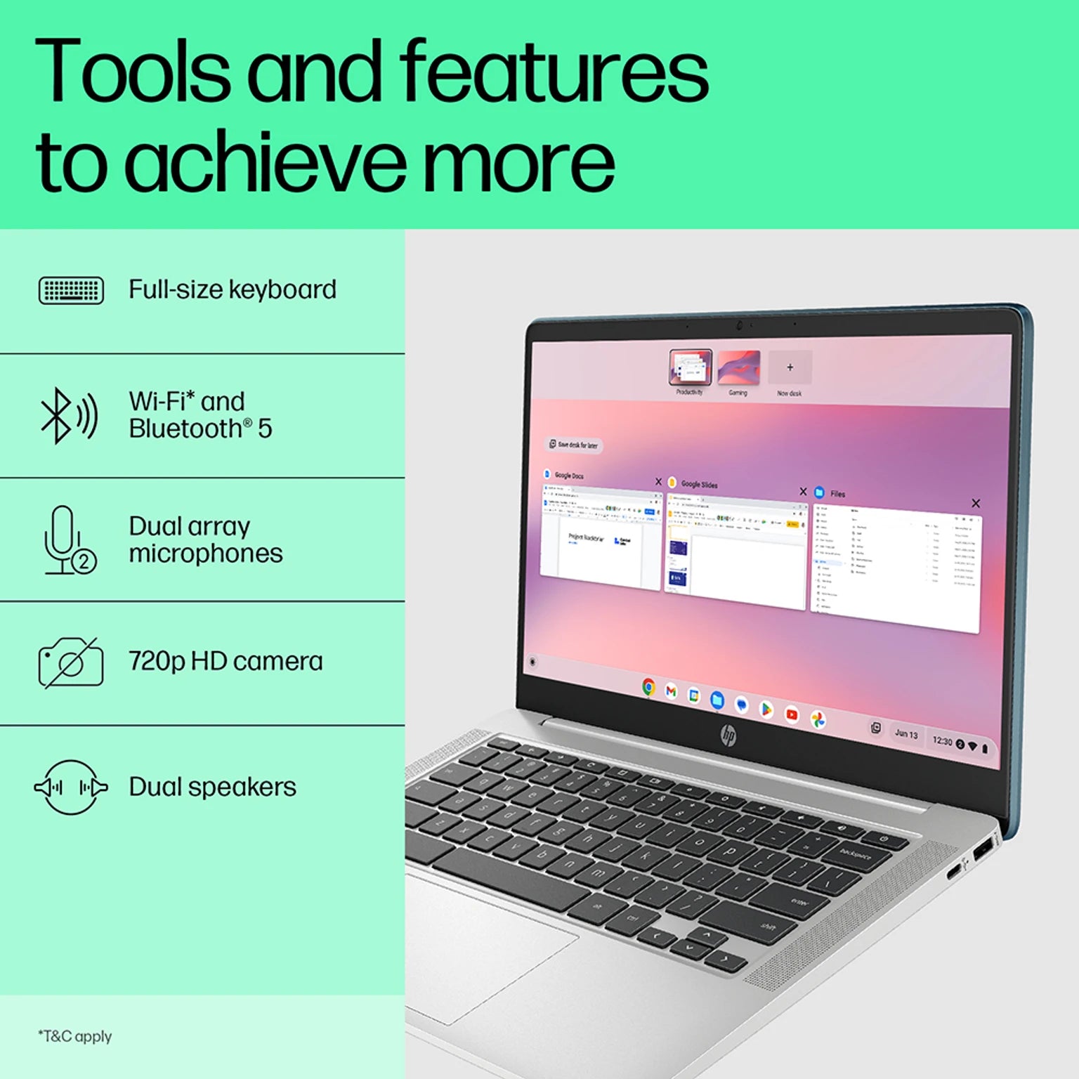 HP Chromebook Intel Celeron Dual Core N4120 - (4 GB/64 GB EMMC Storage/Chrome OS) 14a-ca0506TU Chromebook (14 Inch, Mineral Silver, 1.49 Kg) Price Rs. 22,990.00